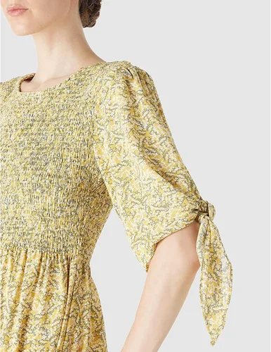 Vista 4 de LUSMAY Vestido largo casual con lazo y manga 34 para mujer, diseño floral, vestido largo fruncido para fiesta de verano