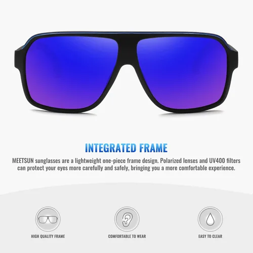 Vista 3 de MEETSUN Gafas de sol polarizadas para hombres y mujeres, protección UV400, aviador, clásica, conducción, Lente de espejo azul marco negro