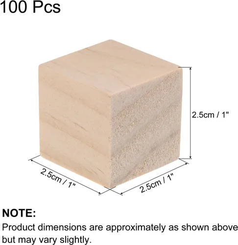 Vista 2 de uxcell Bloques de madera para manualidades, 100 unidades de 1 pulgada sin terminar cubo de madera de pino cuadrado para proyectos de manualidades
