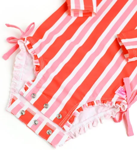 Vista 5 de RuffleButts Traje de baño de manga larga, de una pieza, para bebé o niñas, con protección solar FPU 50+