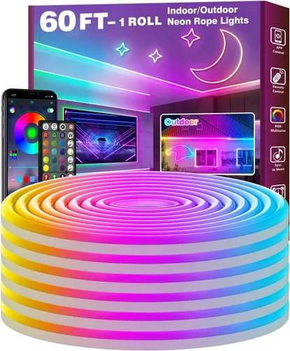 Vista 11 de FBZ Cuerda de luces LED de 32.8 pies, control de luces de neón flexible con aplicación/control remoto, múltiples modos, IP65 RGB para exteriores