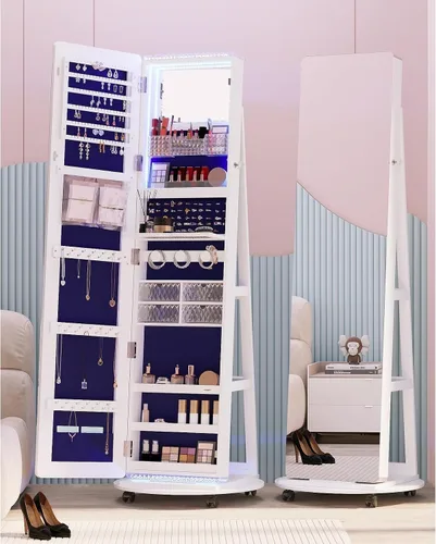 Vista 4 de Bed Bath & Beyond 360 Swivel LED Jewelry Armoire with Lights - NA White