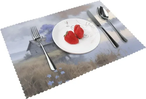 Vista 14 de Rectangular Placemats Set of 4, Heat Resistant Cat Printed Kitchen Dining Table Mats