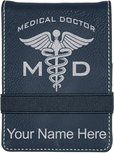 Vista 7 de LaserGram Mini padfolio con bloc de notas y bolígrafo, médico médico, grabado personalizado incluido (negro con oro)