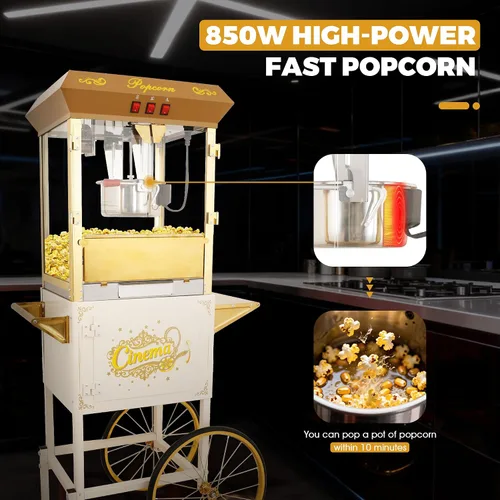 Vista 3 de Máquina de carrito de palomitas de maíz de 16 onzas sobre ruedas, máquina de palomitas de maíz de 850 W para 64 tazas de palomitas de maíz por lote