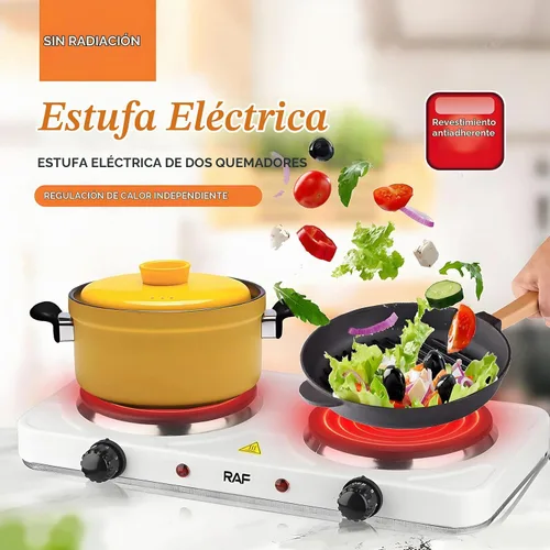 Vista 5 de Placa calefactora doble, estufa eléctrica doble de encimera, multifuncional y portátil, 2000 W de alta potencia, calentamiento rápido y uniforme