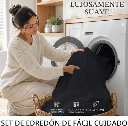 Vista 9 de ROYALE LINENS Funda de edredón negra tamaño individual – Fundas de edredón de 2 piezas – Cierre de cremallera – 1 funda de edredón individual de 68
