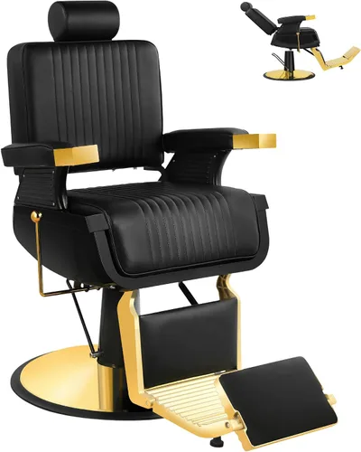 Vista 10 de Hydraulic Barber Chair All Black, 550LBS Heavy Duty Barbershop Chair, Adjustable Reclining Salon Chair, Professional Hair Stylist Chair for