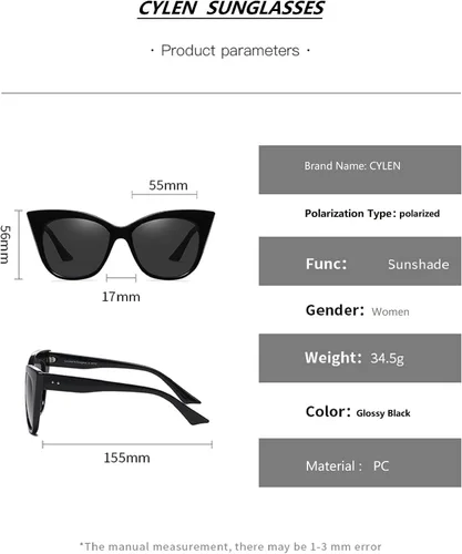 Vista 5 de CYLEN Cateye - Lentes de sol para mujer, protección UV 400, lentes de sol polarizados
