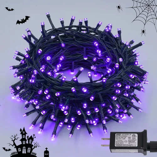 Vista 35 de QITONG Guirnalda de 500 luces LED de Navidad de 165 pies para exteriores, impermeable, luces multicolor con 8 modos, cable verde, luces parpadeantes