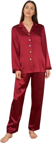 Vista 10 de LilySilk - Conjunto de pijama de seda para mujer, cómoda, de dos piezas, de manga larga, Seda de morera auténtica de 16 momme Verde aguacate