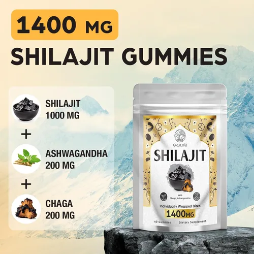 Vista 3 de Gomitas Shilajit de 1400 mg Shilajit, gomitas orgánicas puras del Himalaya con Ashwagandha, shilajit del Himalaya para hombres, más de 85 minerales