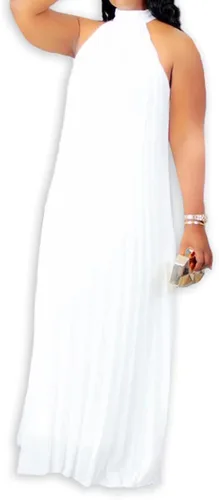 Vista 2 de Aro Lora Vestido largo de gasa sin mangas para mujer, estilo casual, con cuello halter, plisado, holgado, de talla grande