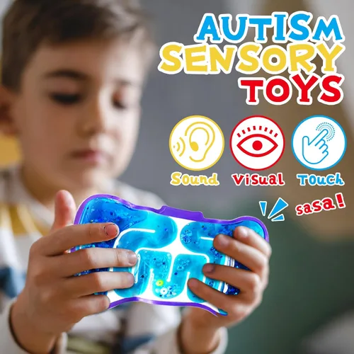 Vista 6 de Paquete de 8 juguetes de apretar para niños, tubo sensorial blando con cuentas de laberinto, gominola colorida, lentejuelas brillantes, juguetes