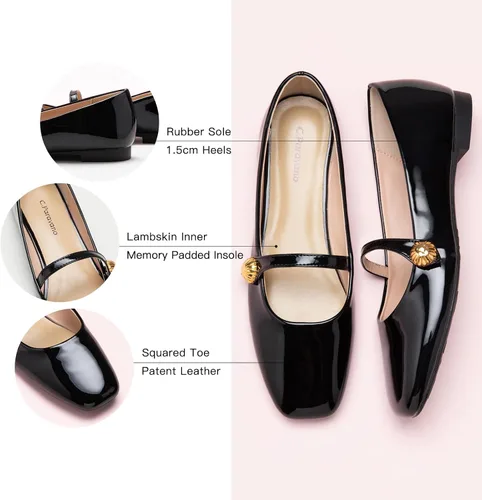 Vista 4 de C.Paravano - Zapatos de cuero tipo Mary Jane para mujer, planos, de punta cuadrada
