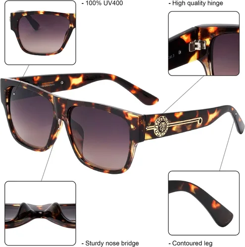 Vista 6 de Kleo Legacy - Gafas de sol clásicas con parte superior plana y diseño de medallón con cabeza de león
