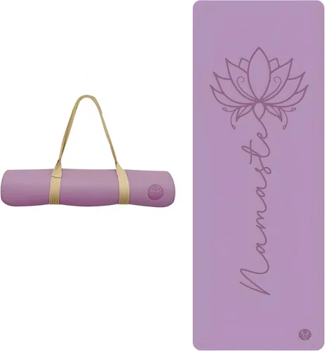 Vista 8 de Alfombrilla de yoga gruesa de 0.177 in, goma natural y poliuretano antideslizante con correa para mujer, esterilla de ejercicio para yoga, pilates