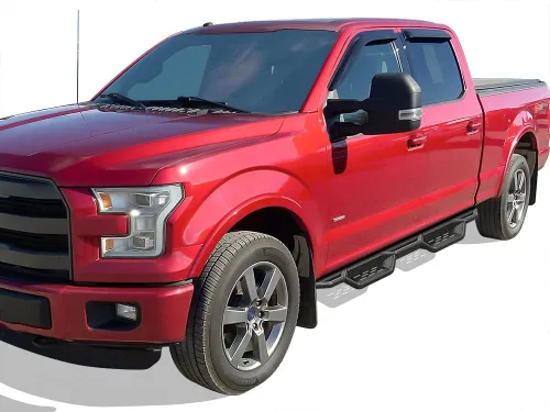 Vista 6 de APS Estribos tubulares negros de 6 pulgadas estilo desplegable con barras Nerf compatibles con Ford F150 SuperCrew Cab 2015-2026 y F150 Lightning