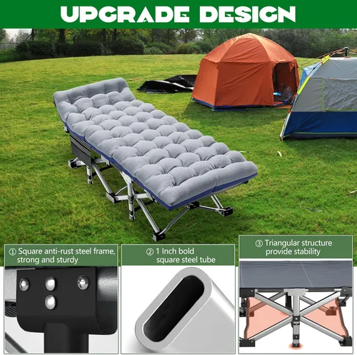 Vista 3 de Barbella Catre plegable para campamento, catre plegable para adultos, catre de dormir portátil con colchón plegable para exteriores, catres