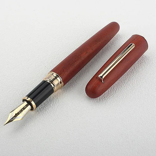 Vista 2 de Jinhao 9036 Natural Wood Vintage Fountain Pen Ink Pen(Fine Nib 0.5mm,Rose wood)