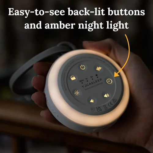 Vista 4 de Yogasleep Hushh 2 - Máquina de sonido portátil para bebés y niños, nuevo clip reforzado, botones retroiluminados, luz nocturna, 6 sonidos naturales