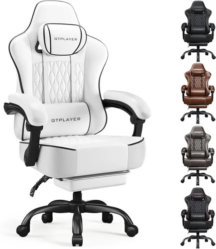 Vista 14 de GTPLAYER Silla de juegos grande y alta con reposapiés, silla de escritorio ergonómica de oficina con cojín de 4.4 pulgadas de grosor y asiento ancho