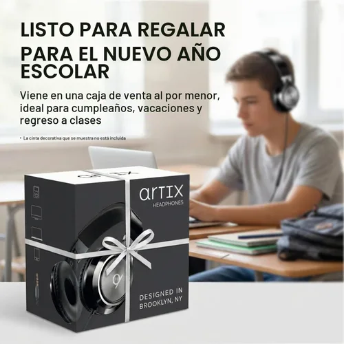Vista 3 de Artix CL750 audífonos plegables con aislamiento de sonido, supraaurales, con cable, con micrófono y control de volumen, audífonos estéreo