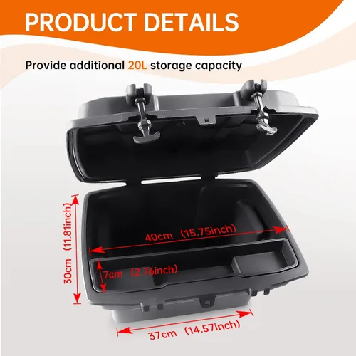 Vista 4 de Caja de carga trasera extraíble compatible con Can Am Defender HD5/HD8/HD10/Commander de doble capa para maletero, caja de almacenamiento de carga
