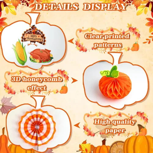 Vista 5 de 24 decoraciones de Acción de Gracias, decoraciones de fiesta de Acción de Gracias, incluye pancarta de dar gracias, guirnalda colgante de otoño