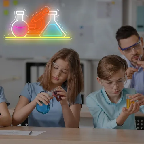 Vista 2 de Letrero de neón de laboratorio científico, luces de neón para decoración de laboratorio de química, letreros de luz LED alimentados por USB