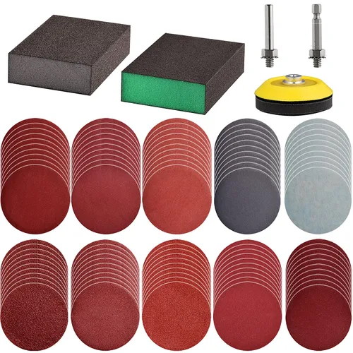 Vista 8 de Tshya Juego variado de 240 discos de lijado de 2 pulgadas para amoladora de taladro, herramientas rotativas con 2 placas de soporte de vástago