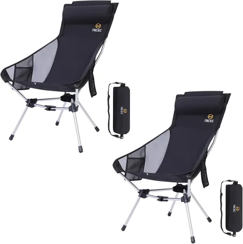 Vista 7 de Nice C - Silla de campamento ultraligera y compacta con respaldo alto (1 negro) Silla de senderismo plegable, silla plegable, silla de festival