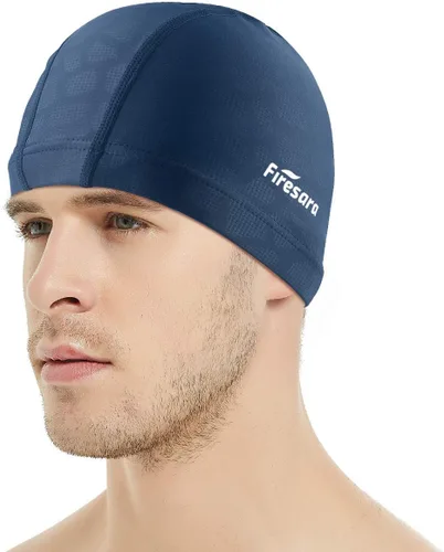 Vista 21 de Gorro de natación de tela Firesara, gorro de baño de alta elasticidad mantiene el cabello limpio y transpirable, se ajusta tanto al cabello largo