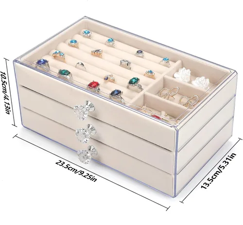 Vista 6 de Tookeen Organizador de joyas de acrílico, caja organizadora de almacenamiento de cosméticos de maquillaje, caja de joyería transparente con 3
