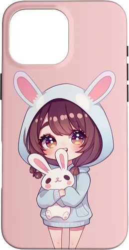 Vista 19 de Anime Girl With Bunny Kawaii Easter Japanese Otaku Girl Case for iPhone 16