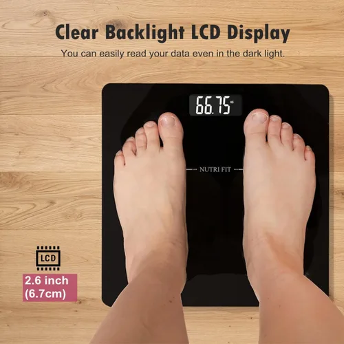 Vista 4 de NUTRI FIT Báscula digital de baño para pérdida de peso, 50g/0.1lb de discrepancia, pantalla LCD retroiluminada transparente y tecnología de paso