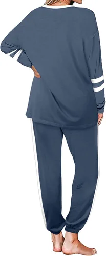 Vista 123 de Aloodor conjunto deportivo de 2 piezas para mujer, con sudadera con cuello redondo, sin botones