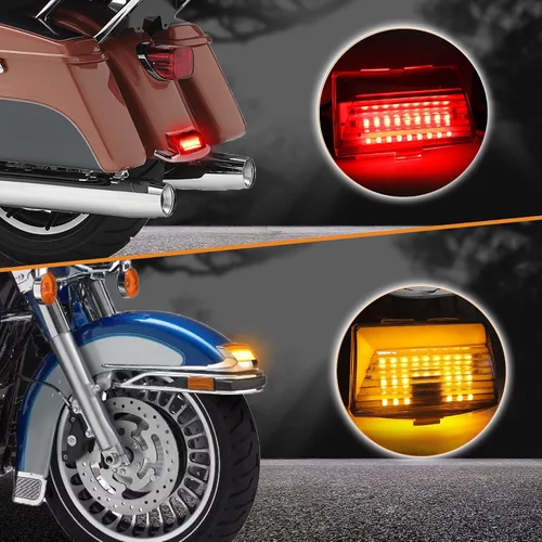 Vista 3 de NTHREEAUTO Luces LED para guardabarros delanteros + luz trasera con punta de guardabarros trasera, lente cromada compatible con Harley Electra Glide