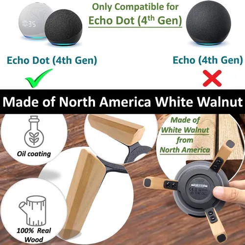 Vista 4 de Soporte de madera real para altavoz Echo Dot (nuevo modelo), accesorios de montaje de madera, trípode antideslizante para Alexa Echo Dots