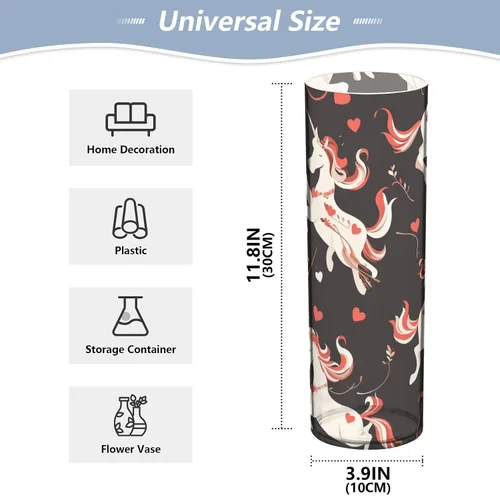 Vista 2 de Unicorns Valentines Black Plastic Vases for Centerpieces 11.8 x 3.9 Inch decorative Wedding Vase Unbreakable Dining Room Entryway Library jarron