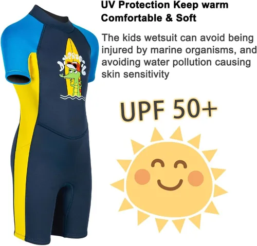 Vista 3 de Traje de neopreno completo para niños de 0.098 pulgadas (0.098 in), protección UV, mantiene el calor, trajes de neopreno de manga larga