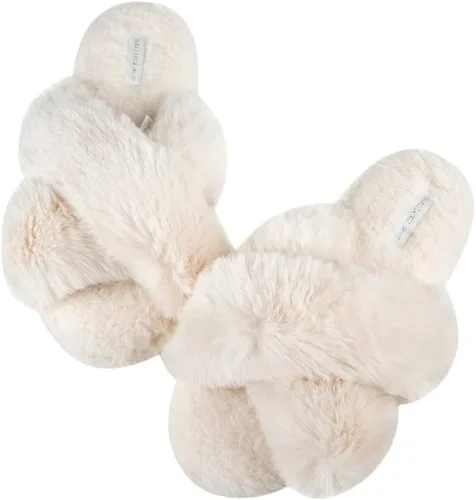 Vista 2 de Pantuflas para mujer, cruzadas, de vellón suave, para interior o exterior