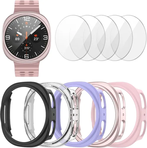 Vista 8 de [Paquete de 5+5] Funda protectora de pantalla para Galaxy Watch 7 de 40 mm, cubierta protectora impermeable + protector de pantalla de vidrio