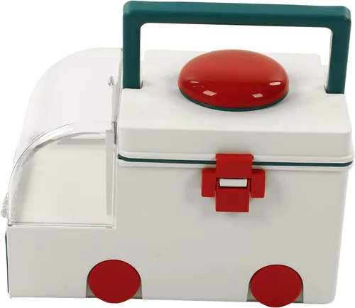 Vista 9 de Caja linda ambulancia forma doble capa gran capacidad caja de almacenamiento con mango portátil verde (verde)