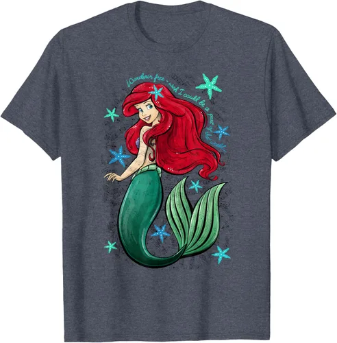 Vista 42 de Disney The Little Mermaid - Camiseta con notas musicales de Ariel, talla S Blanco