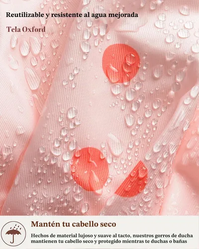 Vista 2 de 2 piezas de gorras de ducha para mujer, gorras de ducha reutilizables impermeables para el cabello con moño ajustable, lujosa gorra de baño para Rosa