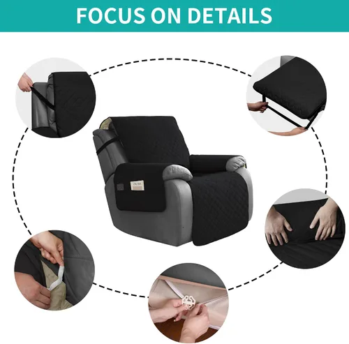 Vista 4 de Easy-Going Funda impermeable para sillón reclinable de gran tamaño con bolsillo, 1 funda de sofá reversible para sillón reclinable, protector