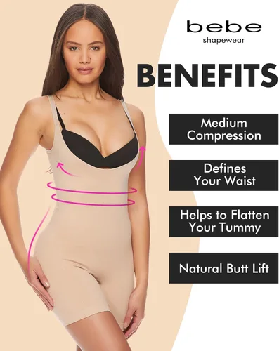 Vista 2 de bebe Body moldeador sin costuras para mujer, úsalo con brasier propio, faja moldeadora de medio muslo, moldeador de cuerpo completo