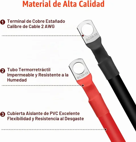 Vista 4 de Linkstyle 6 piezas de cables de batería de 2 AWG de 6 pulgadas, cables de inversor de batería de cobre puro de 2 calibres de 15 cm y 35 mm²