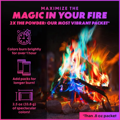 Vista 3 de Paquetes de Color de Fuego Magical Flames (Paquete de 5), Fuego Multicolor Vibrante para Hogarejos, Fogatas, Hogueras y Chimeneas - Accesorios